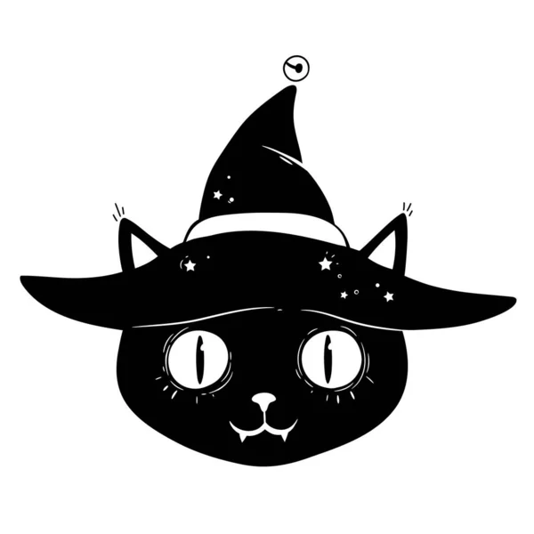 Χαριτωμένο Κεφάλι Γάτα Καπέλο Μάγισσα — Διανυσματικό Αρχείο