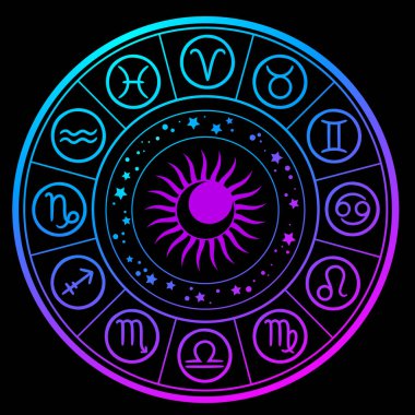 Zodyak işaretlerinden oluşan parlak yuvarlak takvim