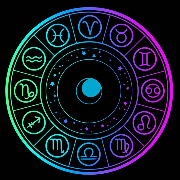 Calendrier Rond Lumineux Des Signes Zodiaque — Image vectorielle