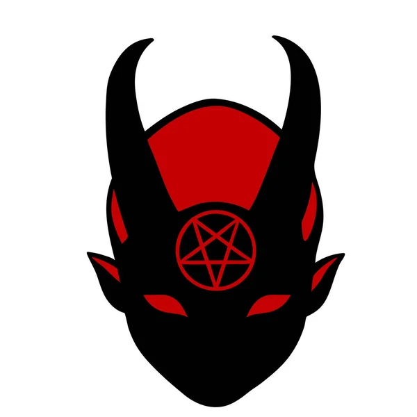 Faccia Diavolo Con Gli Occhi Incandescenti Pentagramma Sulla Fronte — Vettoriale Stock