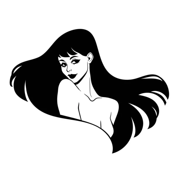Portrait Girl Long Hair — Stock Vector