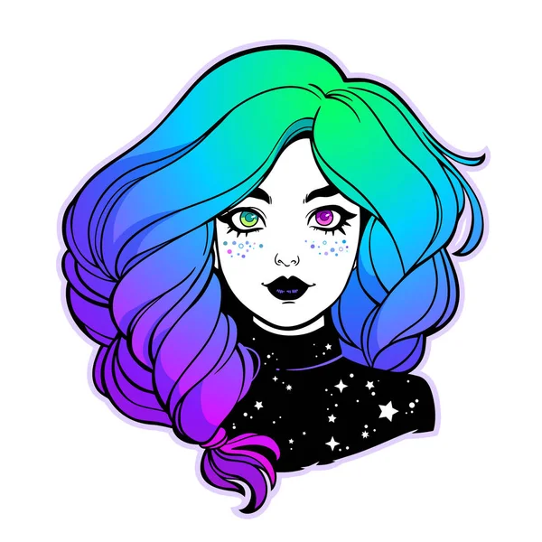 Visage Fille Mignonne Avec Des Cheveux Colorés — Image vectorielle