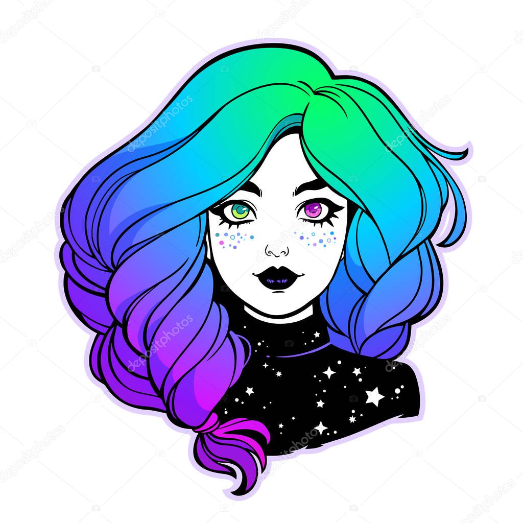 face of cute girl with colorful hair