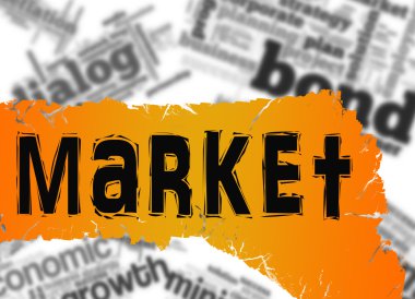 Sarı ve kırmızı afiş Pazar word ile Word bulut