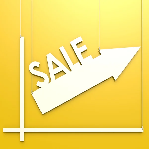Sale word with chart hang on yellow background — Stock Photo, Image
