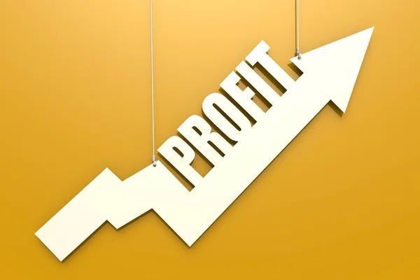 White arrow with profit word hang on yellow background — Stock Photo, Image