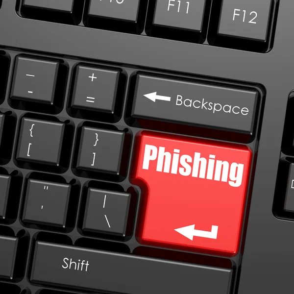 Red enter button on computer keyboard, Phishing word — Stock Photo, Image