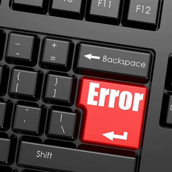 Red enter button on computer keyboard, Error word — Stock Photo, Image