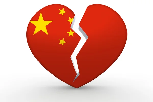 Broken white heart shape with China flag — Stock Photo, Image