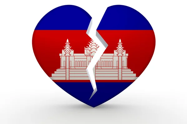 Broken white heart shape with Cambodia flag — Stock Photo, Image