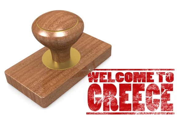 오신 것을 환영 합니다 그리스와 빨간 고무 스탬프 — 스톡 사진