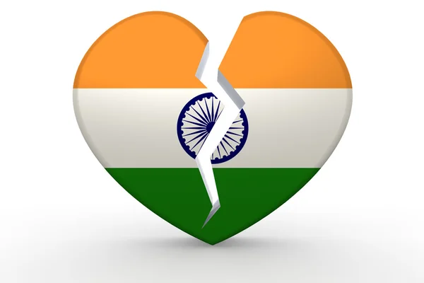 รูปร่างหัวใจสีขาวหักกับธงอินเดีย — ภาพถ่ายสต็อก