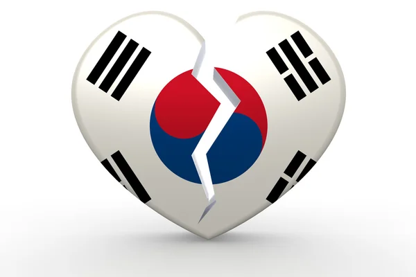 Broken white heart shape with South Korea flag — Stock Photo, Image