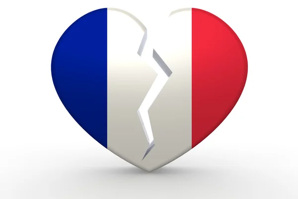 Forma de coração branco quebrado com bandeira da França — Fotografia de Stock