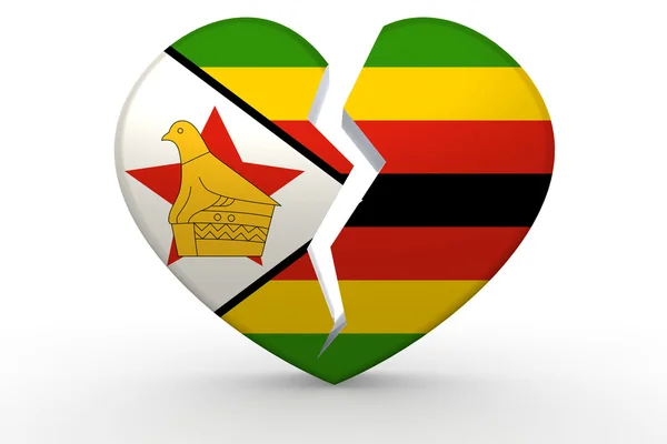 Gebrochenes weißes Herz mit Zimbabwe-Flagge — Stockfoto