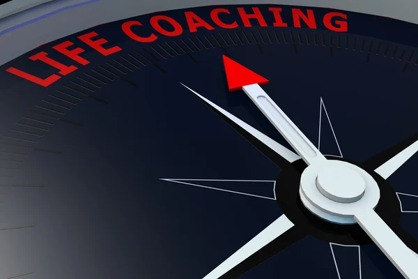 Μαύρο πυξίδα με τη ζωή, coaching λέξη σε αυτό — Φωτογραφία Αρχείου