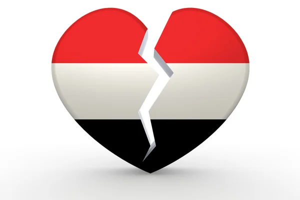 Forma de corazón blanco roto con bandera de Yemen — Foto de Stock