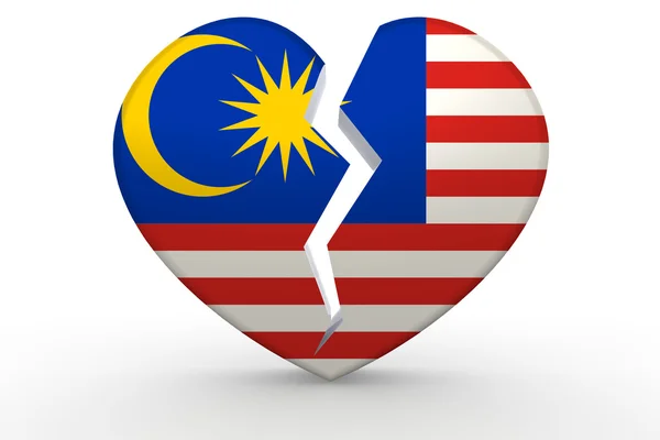 Broken white heart shape with Malaysia flag — Stock Photo, Image