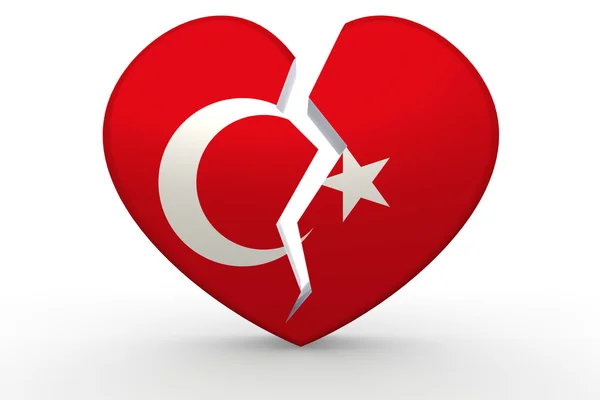 Σπασμένο λευκό καρδιά σχήμα με σημαία Τουρκίας — Φωτογραφία Αρχείου