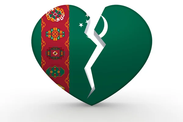 A forma di cuore bianco rotto con bandiera turkmena — Foto Stock