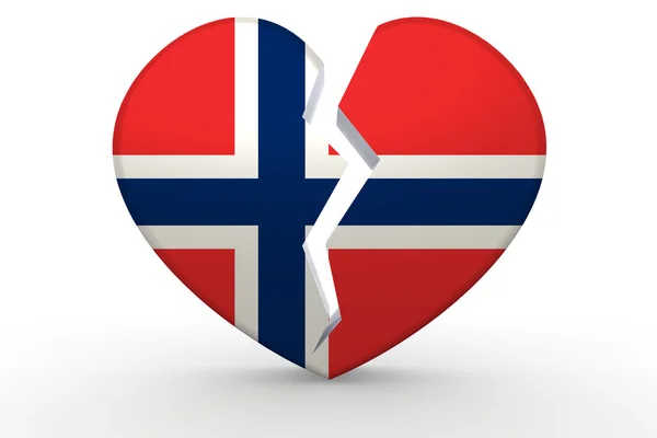 Forma de corazón blanco roto con bandera de Noruega —  Fotos de Stock