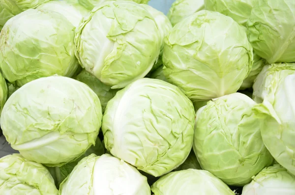 Green cabbages in a supermarket — Stock Photo, Image