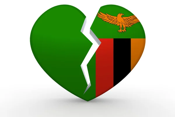 Broken white heart shape with Zambia flag — Stock Photo, Image