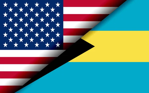 미국과 바하마의 국기는 대각선으로 나뉘었다 렌더링 — 스톡 사진