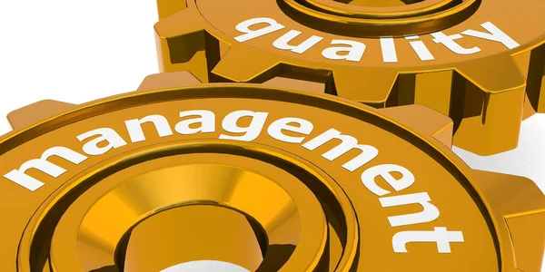 Quality Management Word Golden Gears Rendering — Stock Photo, Image