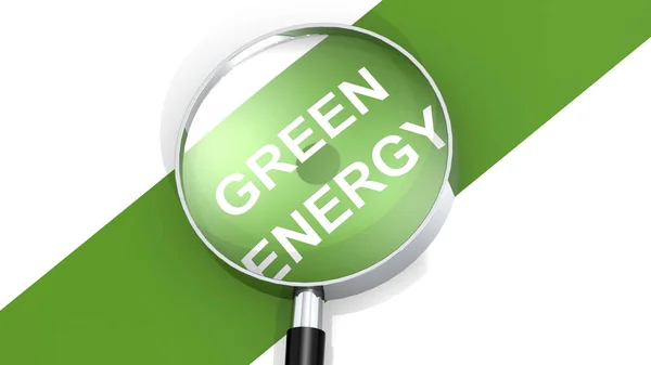 Magnifying Glass Green Energy Word Rendering — Stock Photo, Image