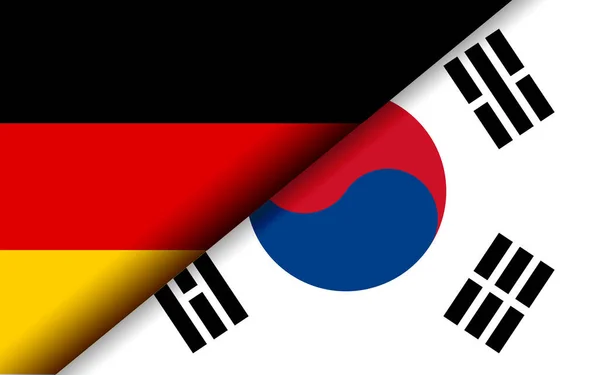 Flaggen Deutschlands Und Südkoreas Wurden Diagonal Geteilt Rendering — Stockfoto