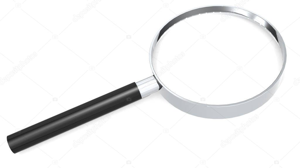 Magnifying glass isolated on white background, 3d rendering