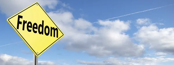 Blue Sky Yellow Road Sign Text Freedom Rendering — Stock Photo, Image