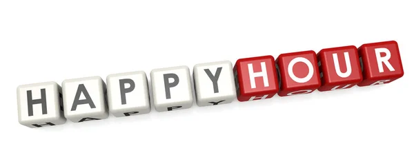 Happy Hour Cube Crossword White Background Rendering — Stock Photo, Image