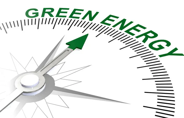 Green Energy Word White Compass Rendering — Stock Photo, Image