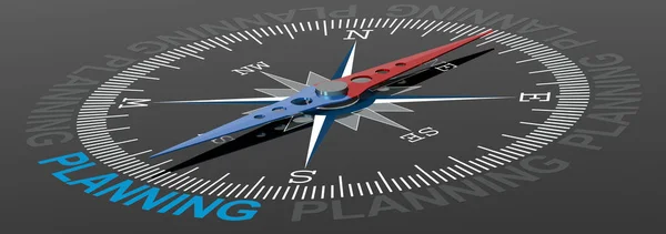 Planning Word Compass Blue Red Needle Rendering — Stock Photo, Image