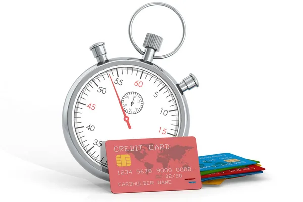 Stopwatch Credit Card Isolated White Background Rendering — 스톡 사진