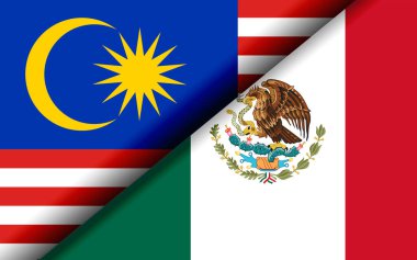 Malezya ve Meksika bayrakları çapraz olarak bölündü. 3B görüntüleme