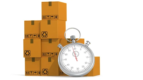 Stopwatch Card Box Speedy Delivery Concept Rendering — Stock Photo, Image