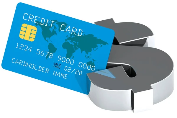 Dollar Teken Blauwe Creditcard Geïsoleerd Witte Achtergrond Rendering — Stockfoto