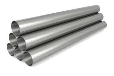 Metal borular beyaz arkaplanda izole edildi, 3B oluşturma