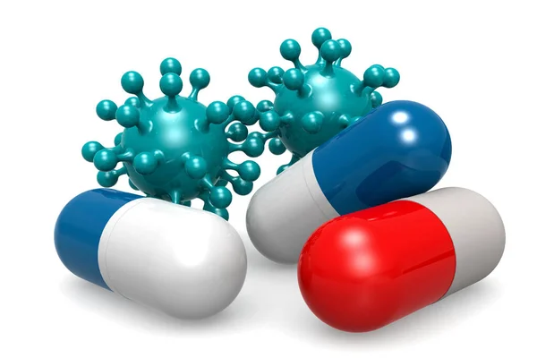 Blue Red Tablet Pills Virus Rendering — стоковое фото