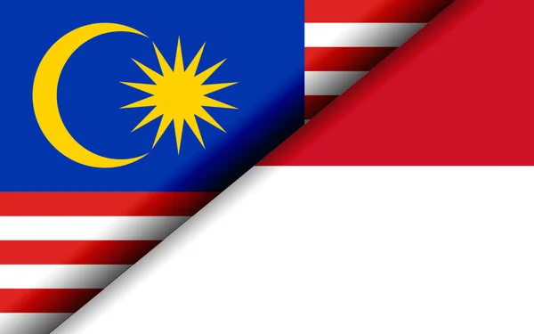 Flaggor Malaysia Och Indonesien Delas Diagonalt Rendering — Stockfoto