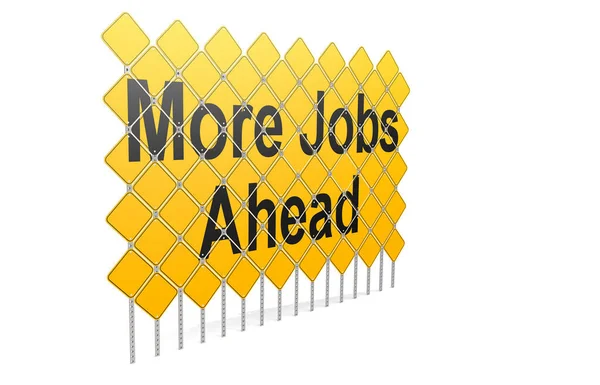 Giant Yellow Road Signs More Jobs Ahead Word Rendering — Stock Photo, Image