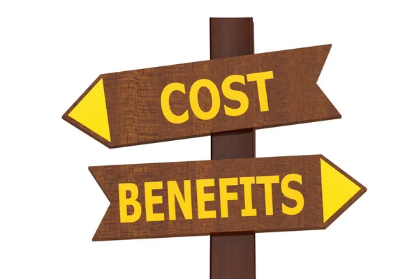 Cost Benefits Wooden Sign Post Isolated Rendering — Stock Photo, Image