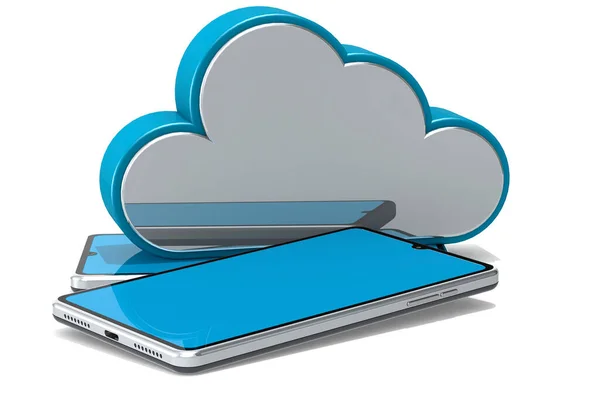 Blue Screen Smart Phone Cloud Icon Rendering — Stock Photo, Image