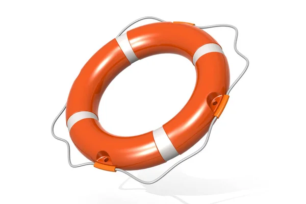 Orangefarbener Und Weißer Rettungsring Isoliert Auf Weißem Hintergrund Darstellung — Stockfoto