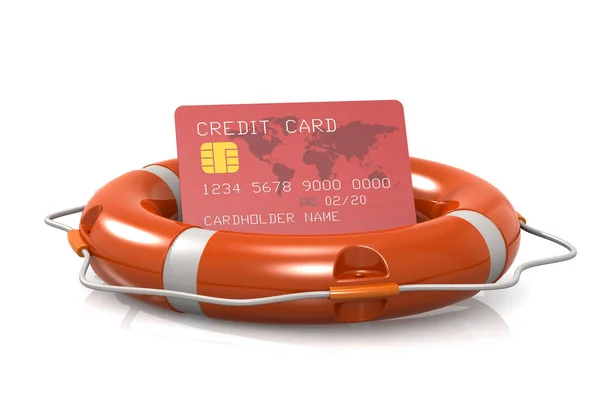 Red Credit Card Lifebuoy Rendering — 스톡 사진