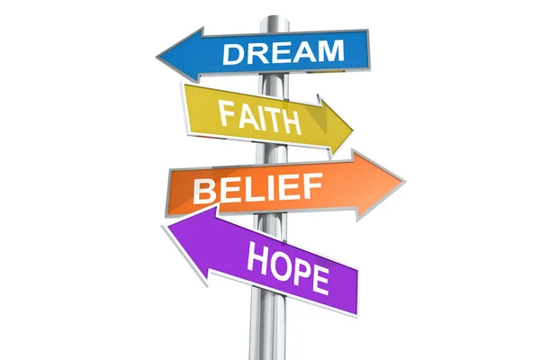 Direction Street Post Word Dream Faith Belief Hope Colorful Banner — Stock Photo, Image