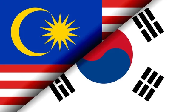 Flags Malaysia South Korea Divided Diagonally Rendering — Stock Photo, Image